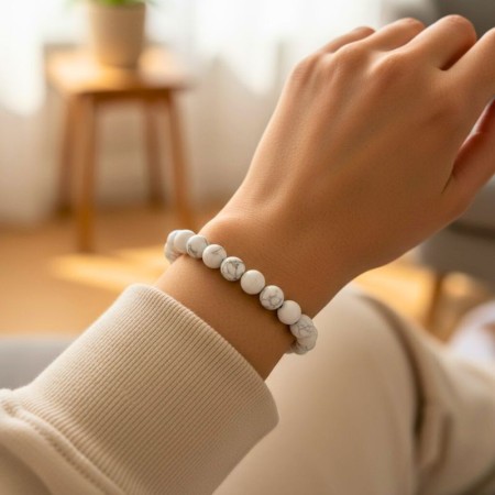 Bracelet en Howlite blanche naturelle, perles de 8 mm, qualité A, origine Zimbabwe 2