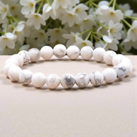 Bracelet en Howlite blanche naturelle, perles de 8 mm, qualité A, origine Zimbabwe