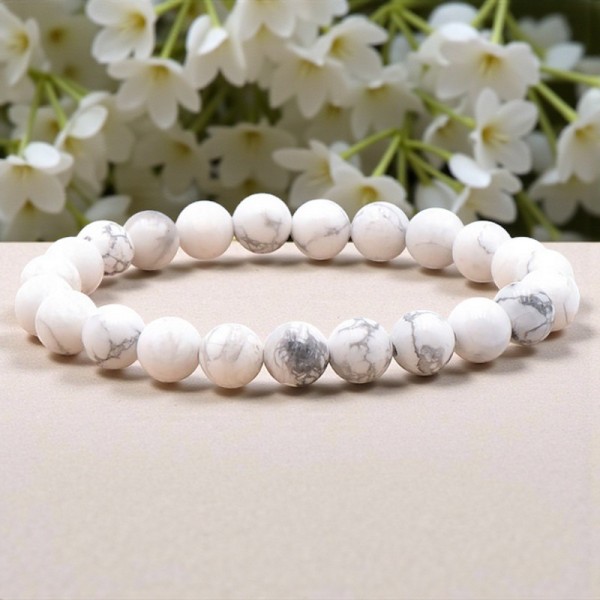 Bracelet en Howlite blanche naturelle, perles de 8 mm, qualité A, origine Zimbabwe