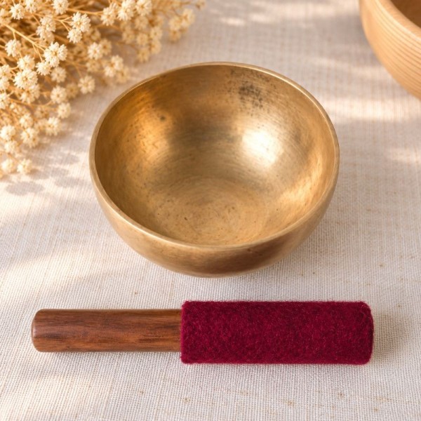 Bol chantant Cho Pa avec maillet en bois et feutre de laine