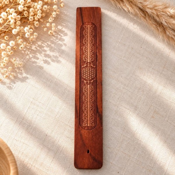 Porte-encens Fleur de Vie en bois d’acacia – 25 cm