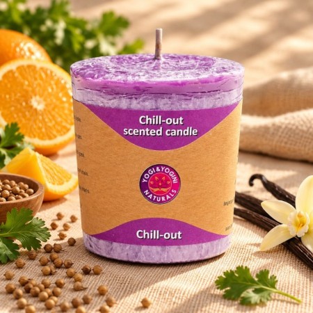 Bougie artisanale Chill Out Yogi & Yogini, aux notes fruitées d’orange, aromatiques de coriandre et douces de vanille