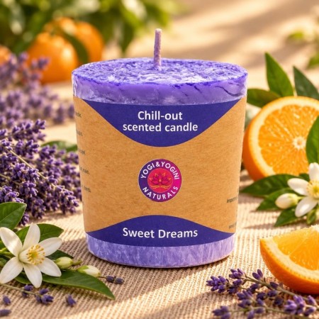 Bougie parfumée Sweet Dreams Yogi & Yogini à la lavande, au néroli et à l’orange.