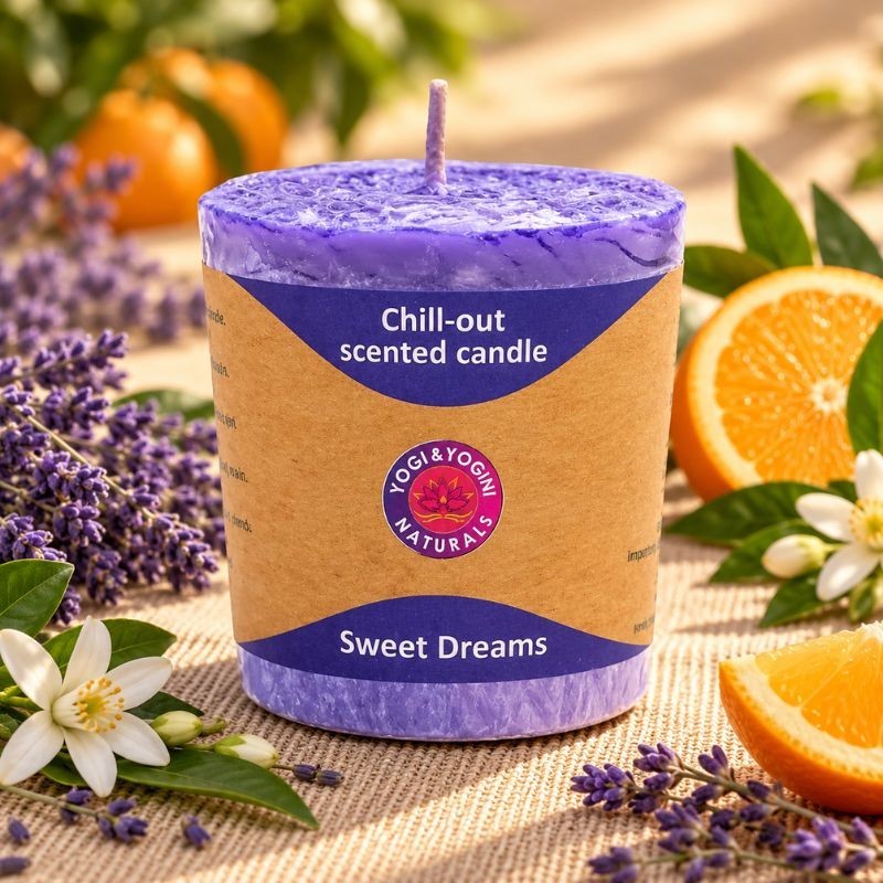 Bougie parfumée Sweet Dreams Yogi & Yogini à la lavande, au néroli et à l’orange.