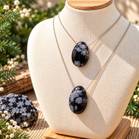 Pendentifs en Obsidienne flocon de neige présentés dans une coupelle 2