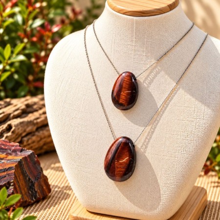 Pendentifs en Œil de taureau naturel présentés dans une coupelle 2