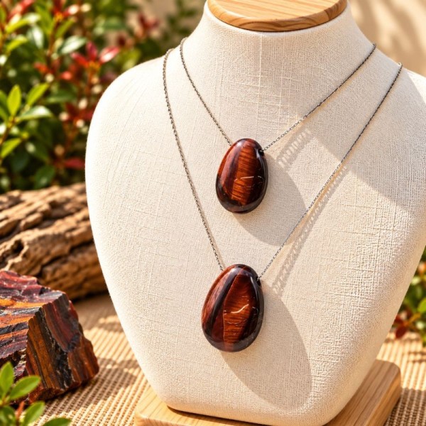 Pendentifs en Œil de taureau naturel portés sur buste