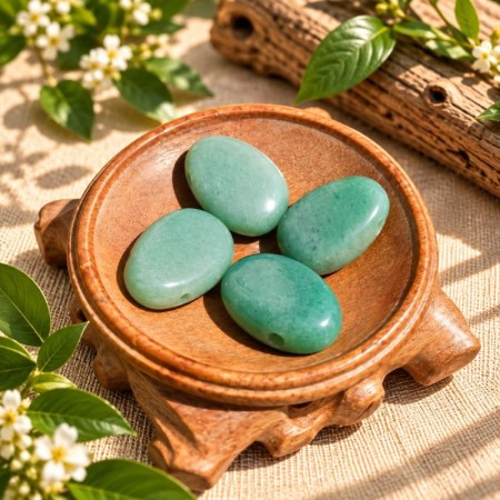 Pendentifs en Aventurine verte naturelle présentés dans une coupelle