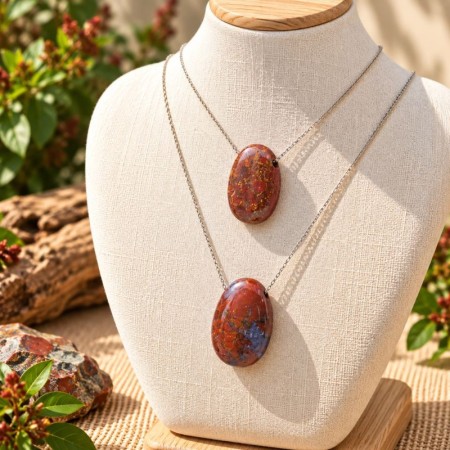 Pendentifs en Jaspe Breschia multicolore présentés dans une coupelle 2