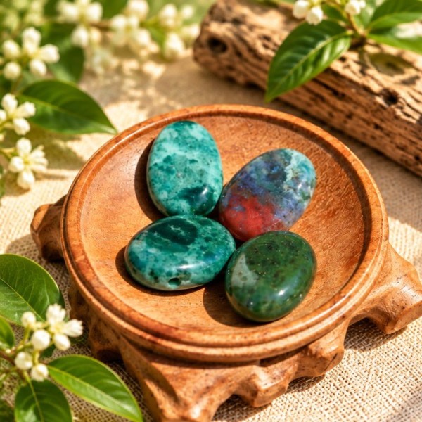 Pendentifs en Agate indienne naturelle présentés dans une coupelle