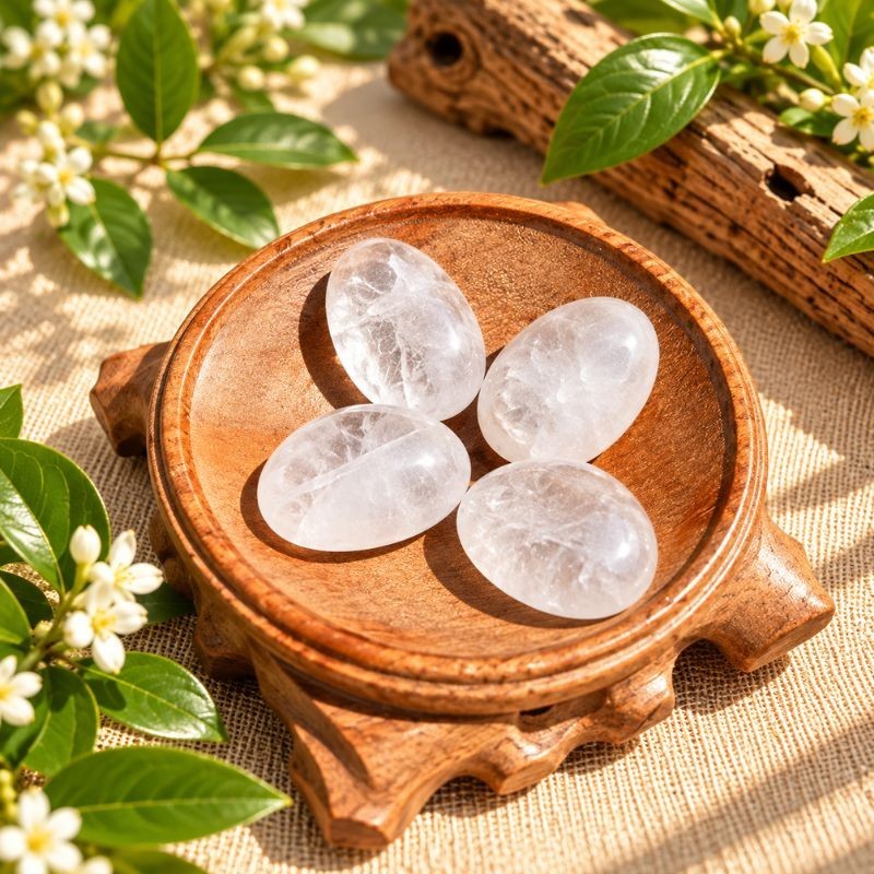 Pendentifs en Cristal de roche naturel présentés dans une coupelle