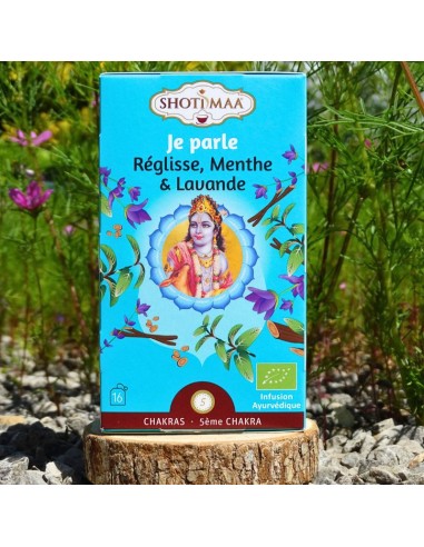 Une infusion bio à la réglisse, à la menthe et à la lavande, liée au 5ᵉ chakra.